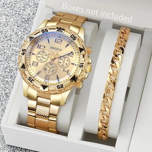 2PCS/Set Fashion Stainless Steel Men Quartz Watch Luxury Men