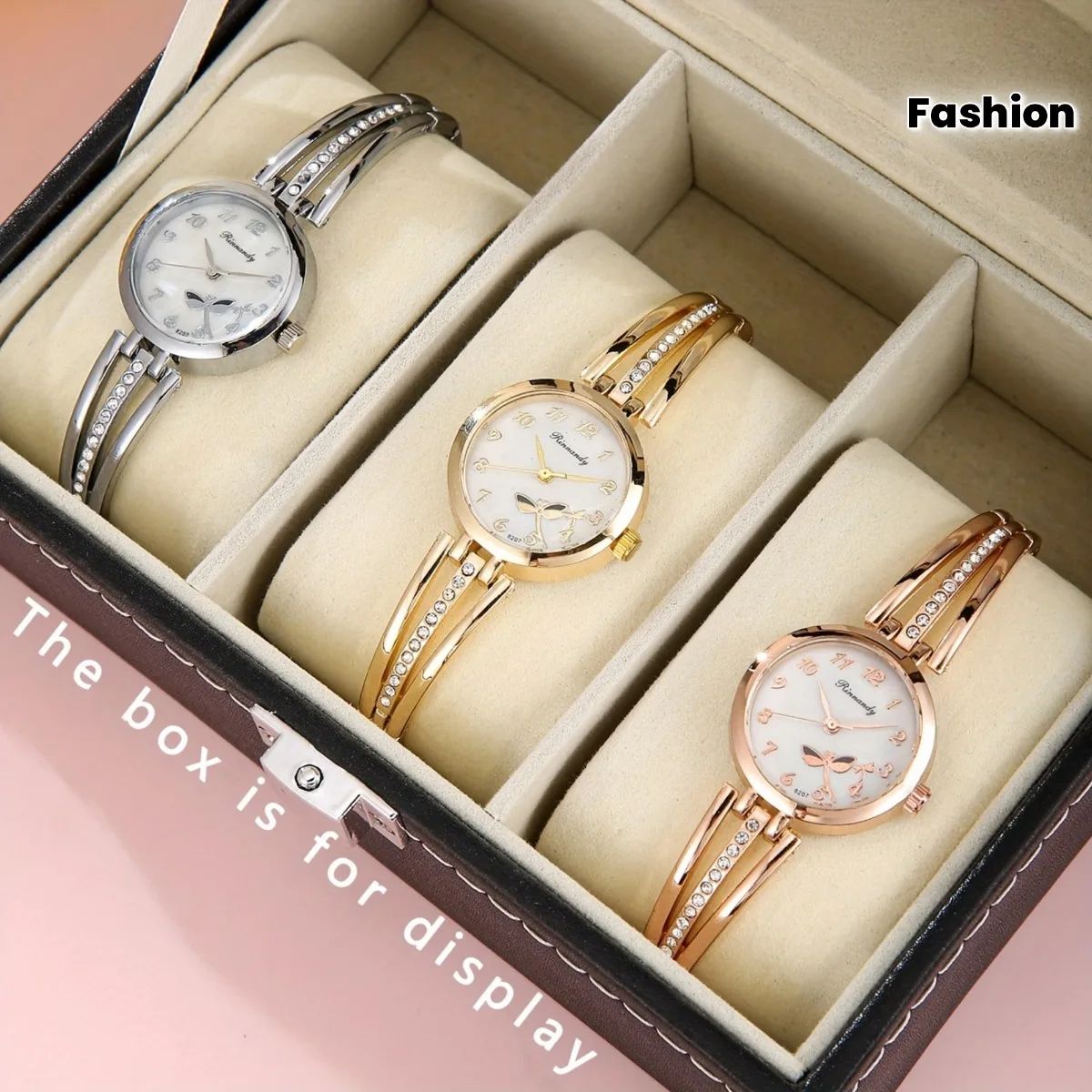 1/3PCS Elegant Rhinestone Women's Quartz Watch Fashion Brace