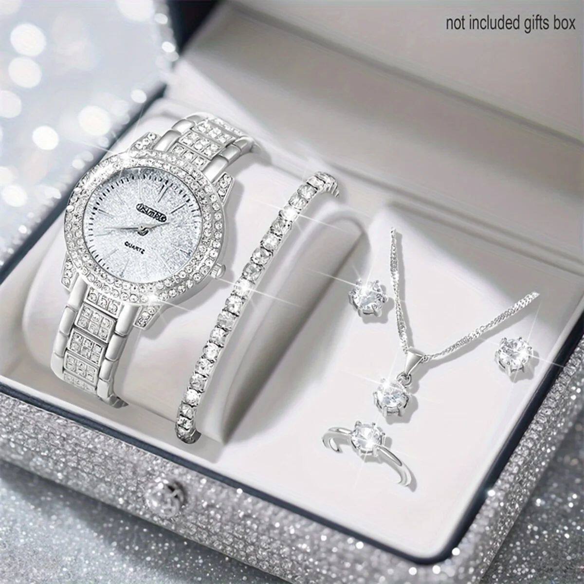 6 Pcs/Set Elegant Ladies' Quartz Wrist Watch & Jewelry Set -