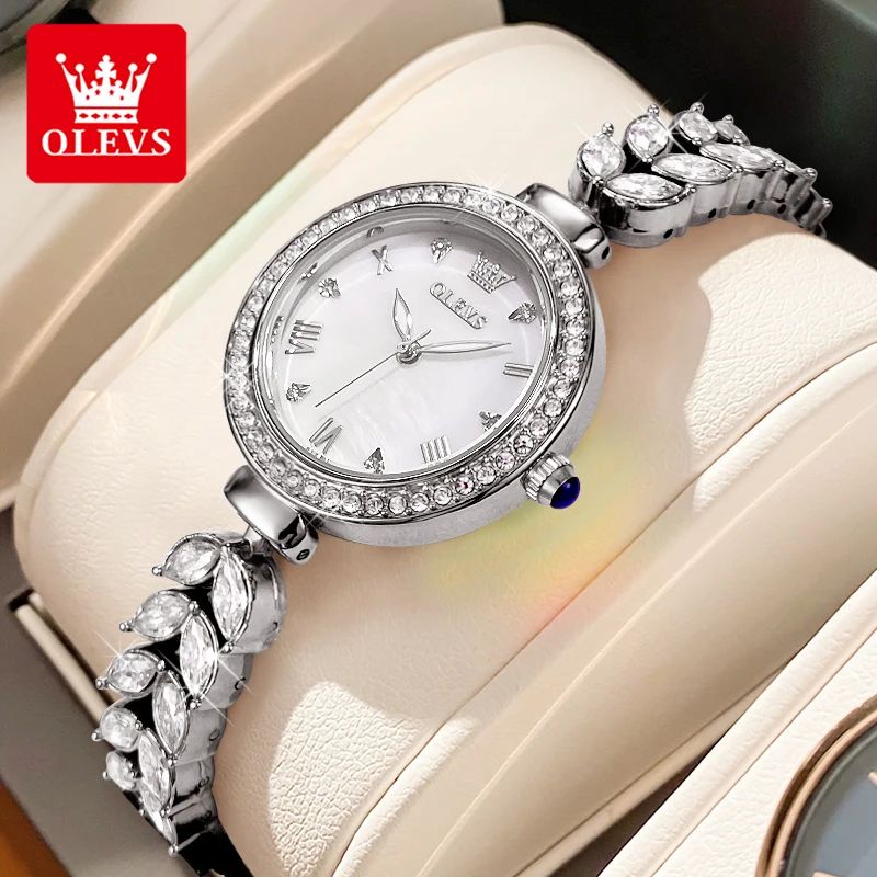 OLEVS Brand women's diamond studded steel strip quartz watch