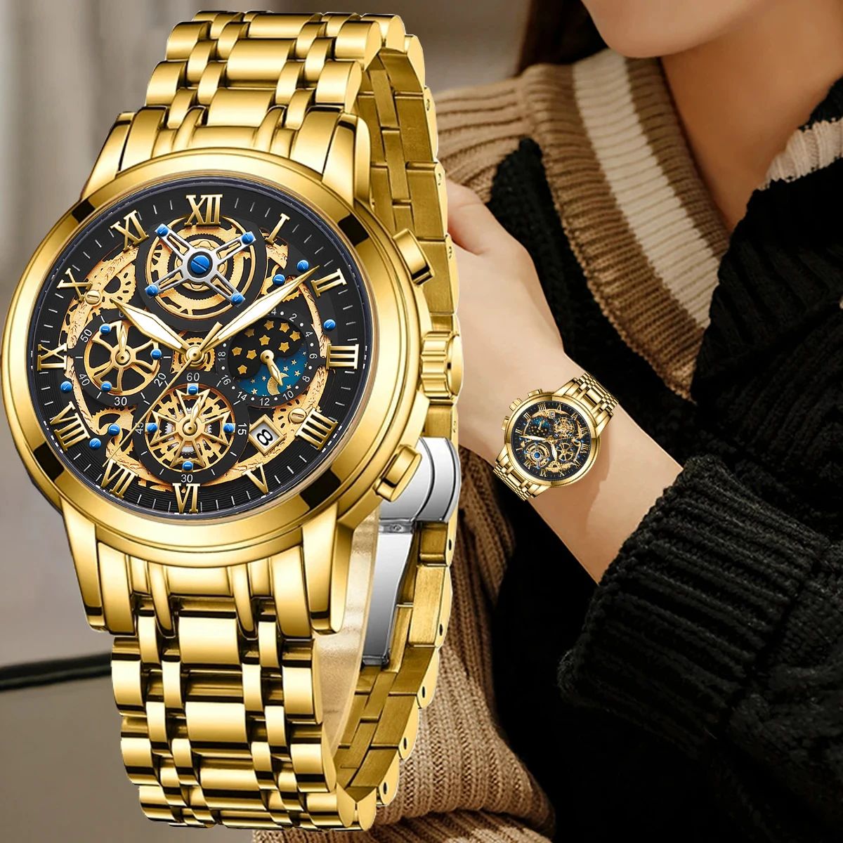 LIGE 2024 New Fashion Gold Women Watch Top Brand Luxury Wate