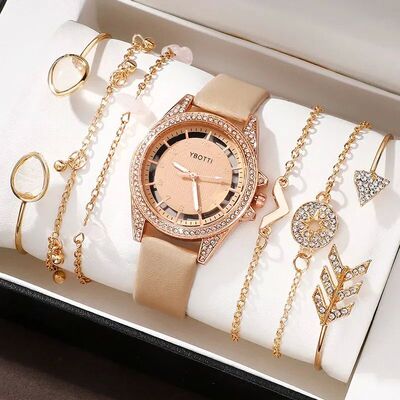 Women's Fashion Quartz Watch Luxury Khaki Leather Band Analo