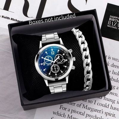 1/2PCS Men Business Watches Fashion Men's Steel Band Quartz
