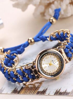 Fashion Rhinestone Women Watches Braided Rope Bracelet Ladie