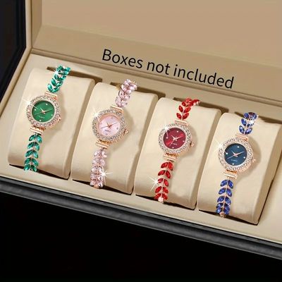 1/4PCS Elegant Women's Wristwatch Set Fashion Rhinestone Bra