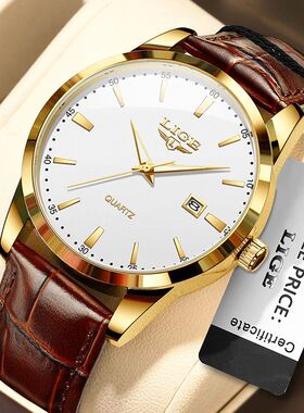 LIGE Fashion Brown Leather Watch Men Military Sports Men's Q