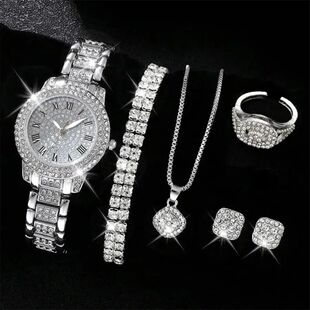 6PCS Women Watch Luxury Elegant Alloy Watch Crystal Wristwat