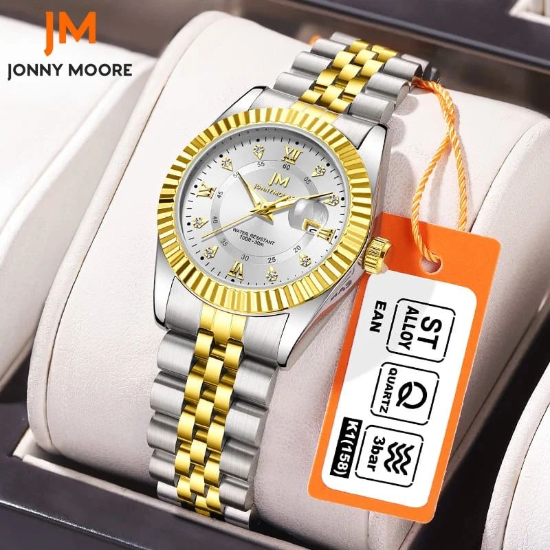 Gift Box Watches for Woman JONNY MOORE 1040 Gold Luxury Ladi