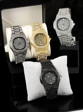 1pc Men Women Quartz Watch Iced Out Hip-hop Punk Full Diamon