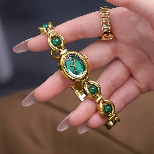 Ladies Watch Light Luxury Brand Green pearl bead Bracelet Ad