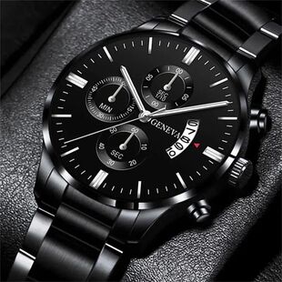Fashion Mens Watches Luxury Black Stainless Steel Quartz Wri
