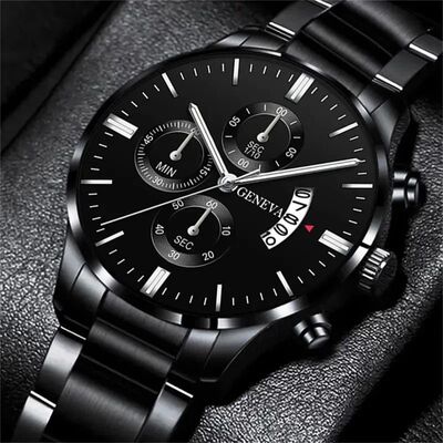Fashion Mens Watches Luxury Black Stainless Steel Quartz Wri