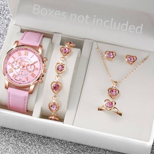 5/6PCS Fashion Women's Quartz Watch Leather Band Analog Wris