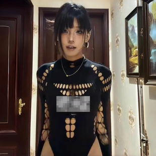 蕾丝镂空性感打底衫内搭镂空破洞黑色性感辣妹上衣女款可外穿长袖