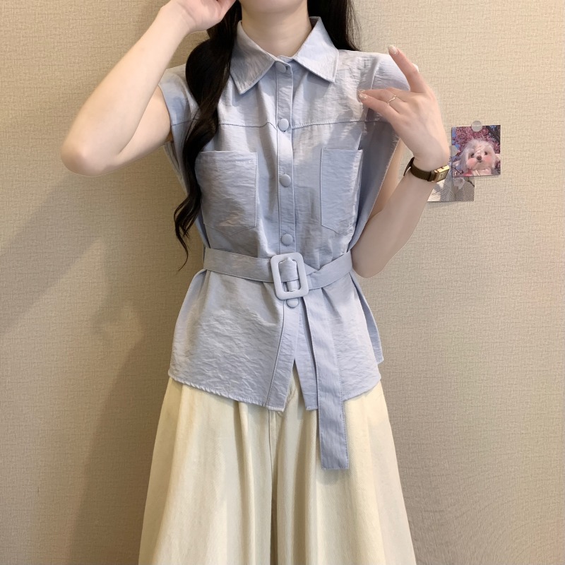 無袖襯衫女2025夏季新款爆款法式Polo領收腰背心坎肩短上衣高級感