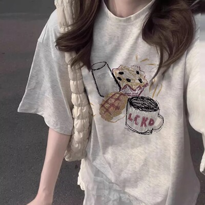 灰色纯棉短袖t恤女装2026新款爆款夏季宽松上衣oversize美式穿搭