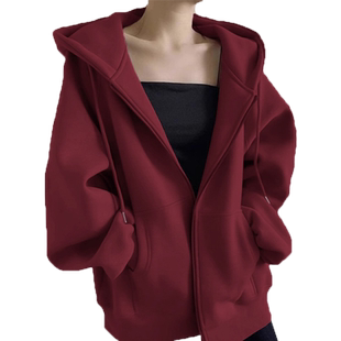 连帽开衫卫衣女2026新款爆款春秋季加绒加厚大码宽松拉链潮牌外套