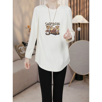 秋冬季德绒白色内搭高级感打底衫女中长款遮屁股洋气长袖t恤上衣