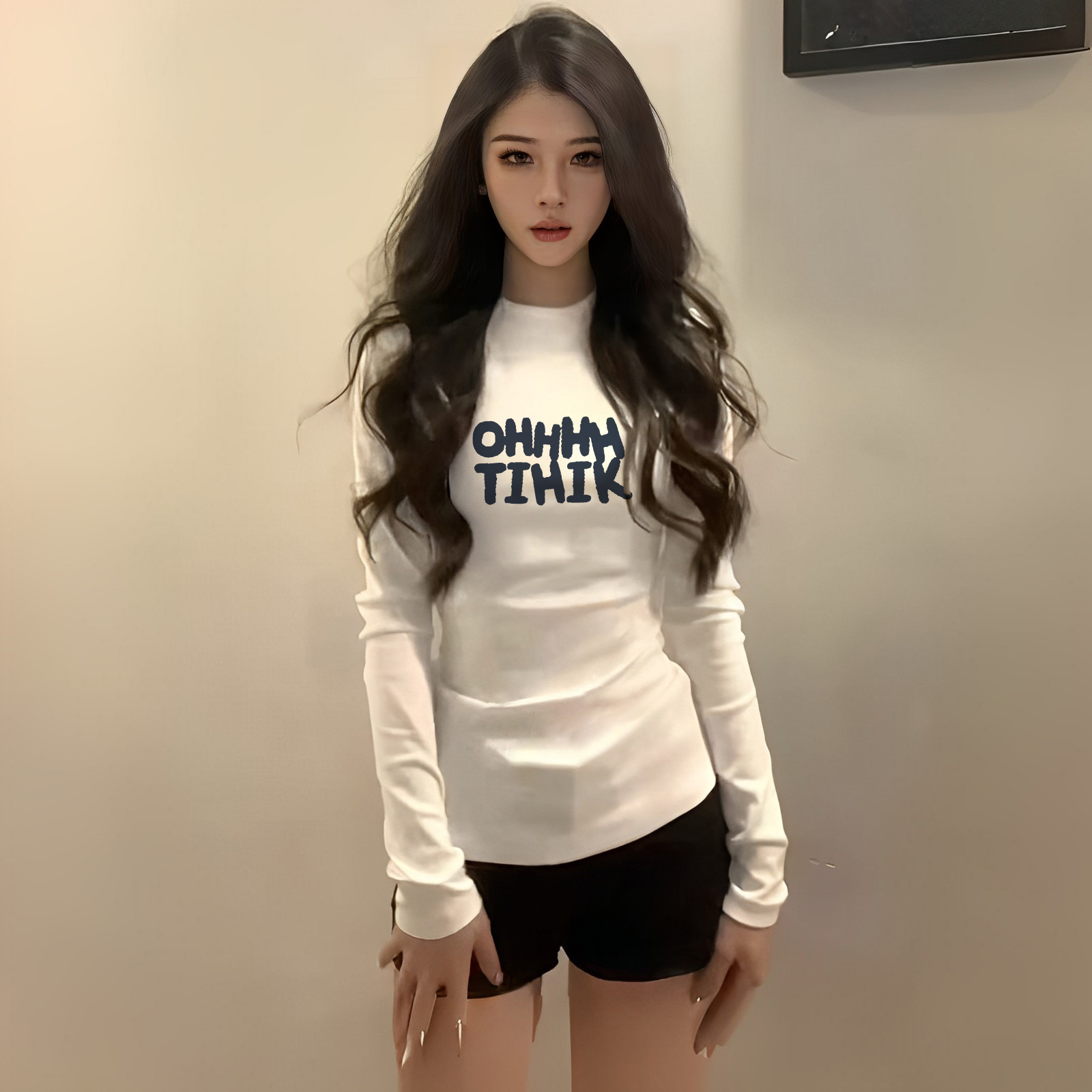 白色长袖T恤女打底衫加绒上衣