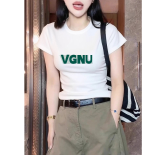 夏季 白色正肩修身 爆款 显瘦纯棉短袖 高端欧货上衣服 t恤女2025新款