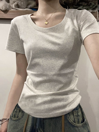 夏季新款短袖t恤别致正肩上衣女