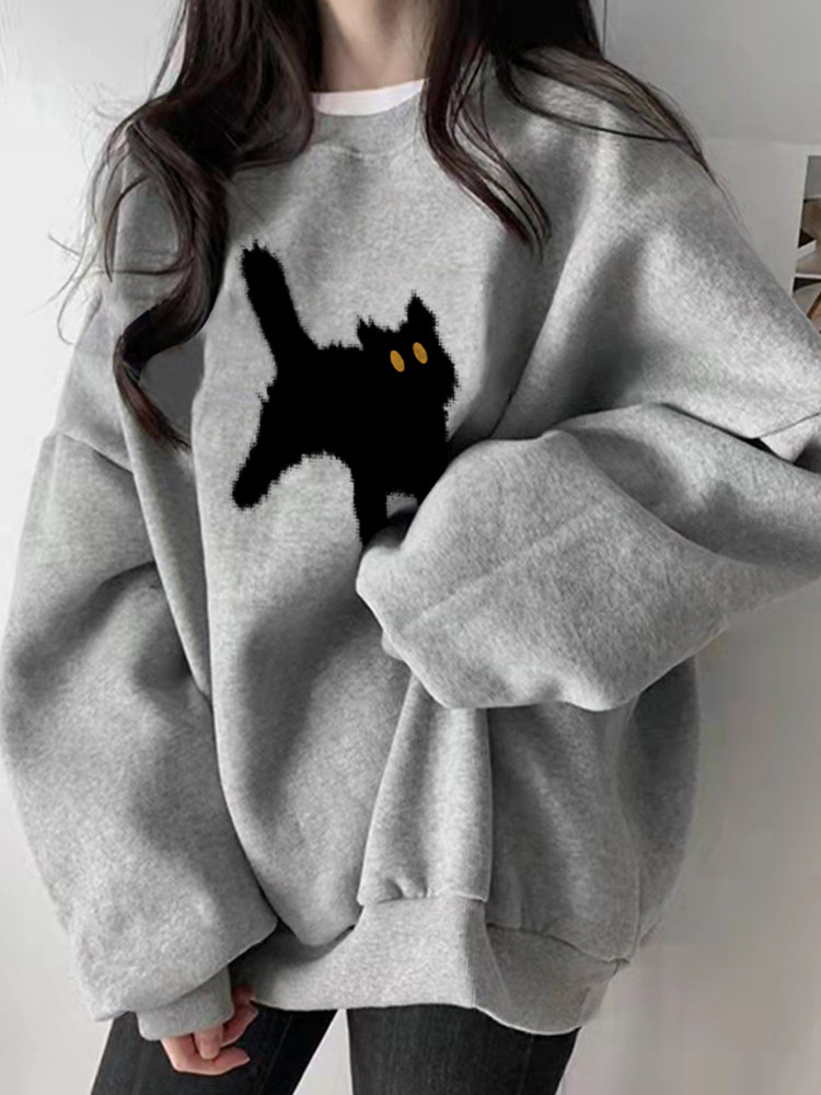 gray women's hoodie, new 2025 best-selling autumn and winter fleece-lined and thickened Korean style lazy wind oversized jacket