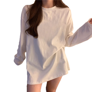 白色加绒加厚打底衫女装秋冬季欧货大版洋气百搭纯棉长袖t恤上衣