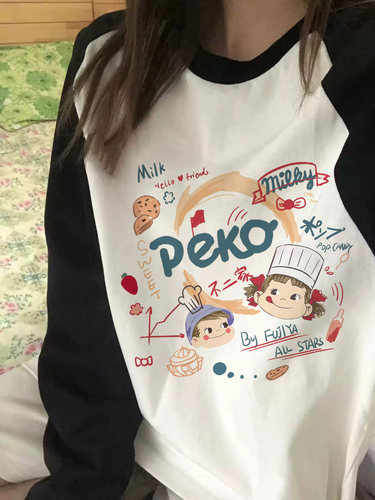 纯棉撞色插肩打底衫上衣女