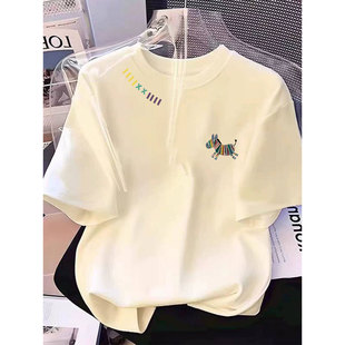 白色纯棉短袖t恤女2026新款今年流行爆款夏季穿搭上衣小众设计感