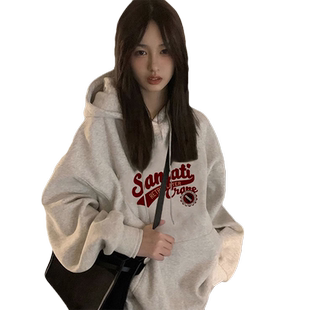 欧美潮牌重磅女士卫衣秋冬季加绒加厚慵懒风冷淡系高级感连帽外套