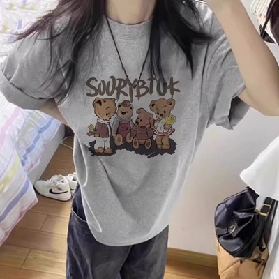 灰色纯棉短袖t恤女2025新款爆款夏季洋气欧货潮时髦美式穿搭上衣