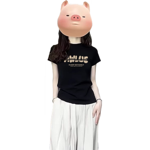 黑色正肩纯棉短袖t恤女2026早春新款欧货夏季欧洲站潮牌修身上衣