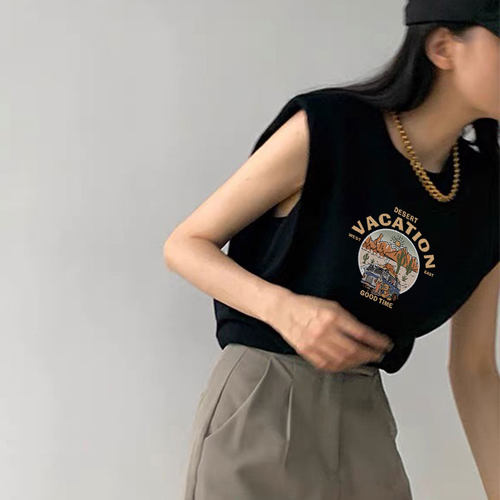 夏季新款美式复古黑色吊带背心女