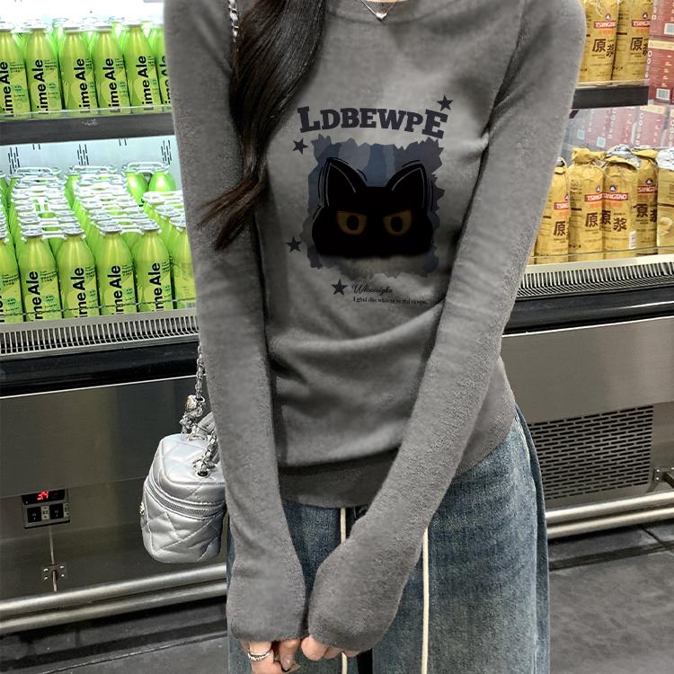 正肩长袖t恤修身显瘦内搭上衣