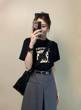黑色纯棉短袖t恤女装2026新款爆款夏季穿搭美式高街潮牌显瘦上衣