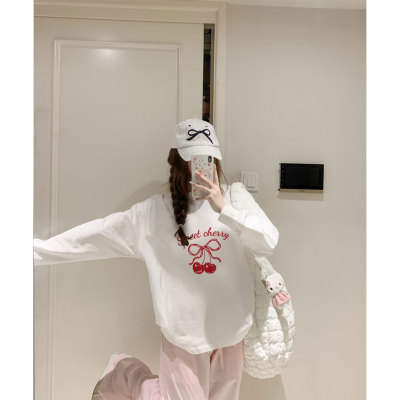 白色纯棉长袖t恤女2025新款秋冬加绒洋气内搭打底衫宽松韩系上衣