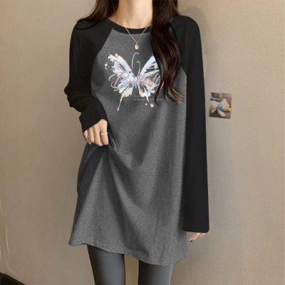 早秋单穿中长款长袖t恤上衣女遮屁股洋气内搭打底衫2025新款爆款