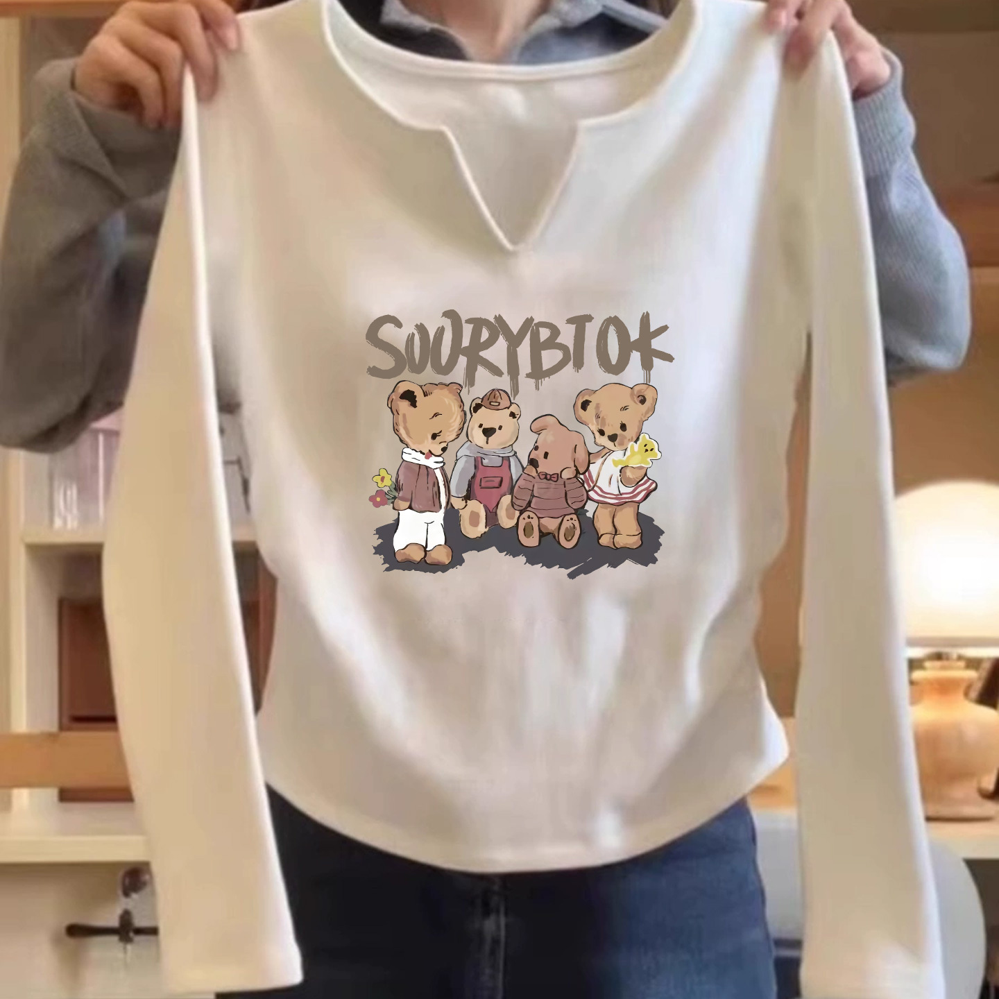 小v领纯棉长袖t恤女2025新款冬季加绒内搭打底衫早秋chic别致上衣