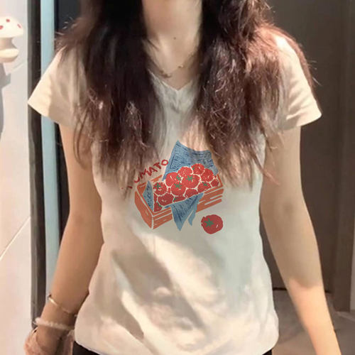 白色纯棉短袖t恤女2026新款夏季宽松显瘦韩系chic别致穿搭v领上衣