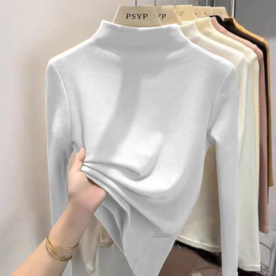 秋冬季德绒内搭高级感打底衫女2025新款半高领长袖t恤上衣可外穿