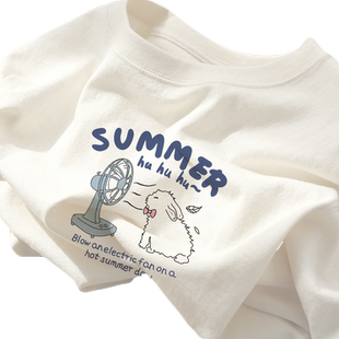 纯棉短袖t恤女2025新款夏季时尚洋气欧货宽松大版遮肚子显瘦上衣