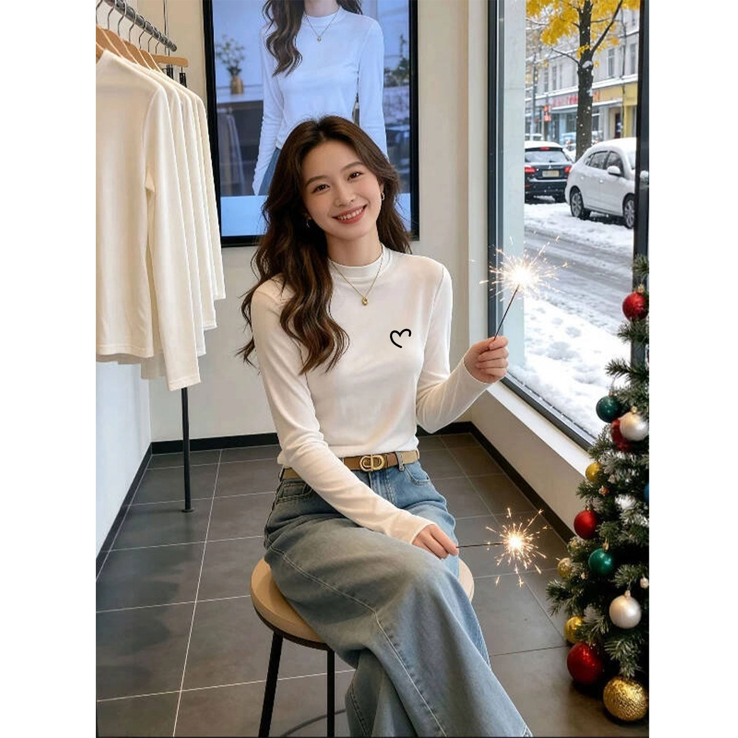 2026新款早春穿搭白色立领内搭打底衫女正肩韩系修身长袖t恤上衣,女装/女士精品,T恤,淘宝优惠券,粉丝福利购,淘宝优惠卷