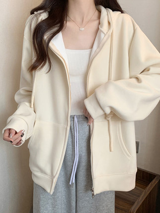 春秋装女士卫衣2025年新款冬季加绒美式复古oversize连帽开衫外套