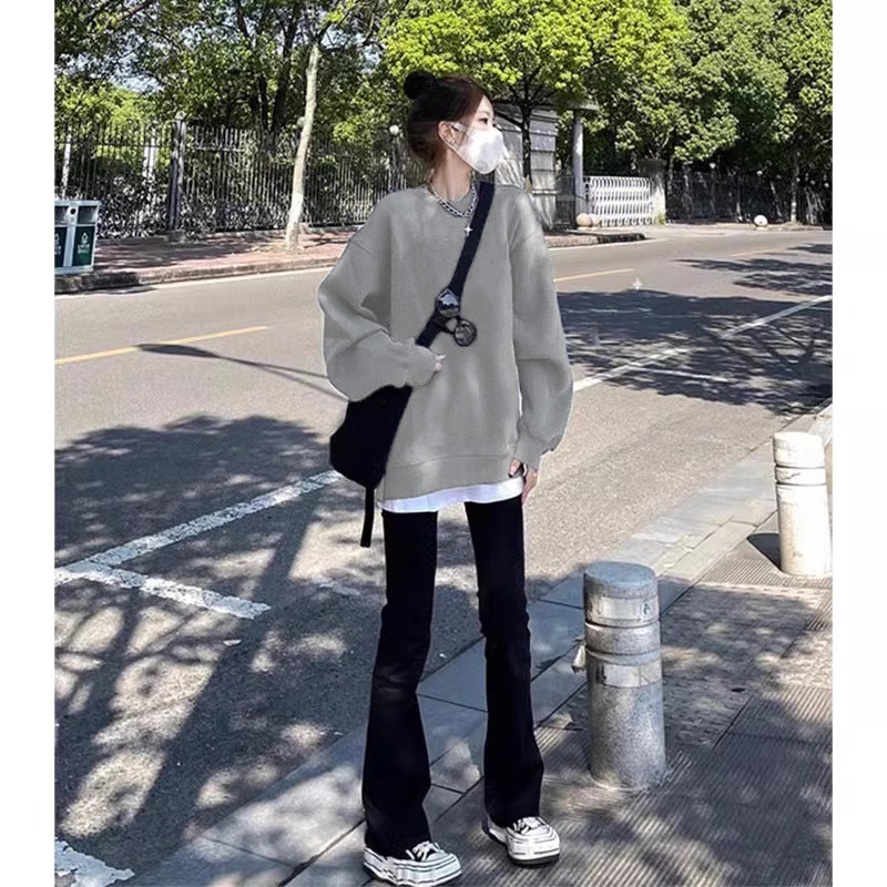 秋冬季女士卫衣韩版宽松显瘦休闲百搭上衣潮美式复古加绒加厚外套