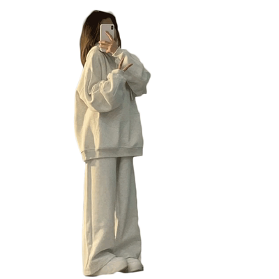 宽松灰色连帽卫衣女秋冬季