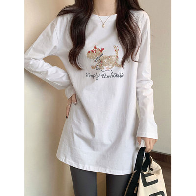 秋冬季加绒内搭打底衫女中长款遮屁股洋气高档长袖t恤上衣可外穿