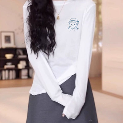 纯棉长袖t恤女2025新款冬季加绒内搭打底衫早秋chic韩系穿搭上衣