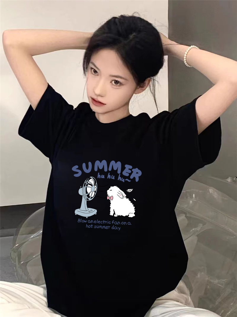 夏季纯棉短袖t恤女宽松卡通上衣