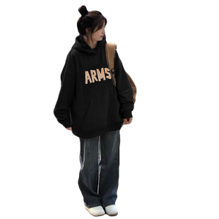 黑色女士卫衣2026新款秋冬季欧货重磅加绒加厚宽松慵懒风连帽外套