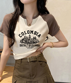 修身 正肩v领短袖 小众设计感辣妹短款 夏季 显瘦上衣服 t恤女2026新款